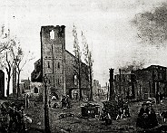 Ahaus stadsbrand  Markt en kerk in Enschede na de stadsbrand